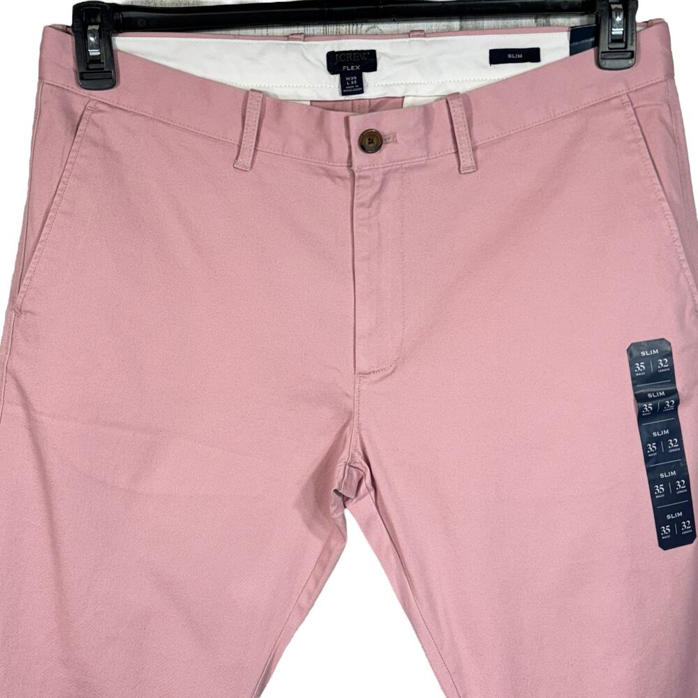 J. Crew Mens SZ 35x32 Flex Slim Pants Zip-Fly Slash Pockets Straight Leg Pink - Picture 2 of 9